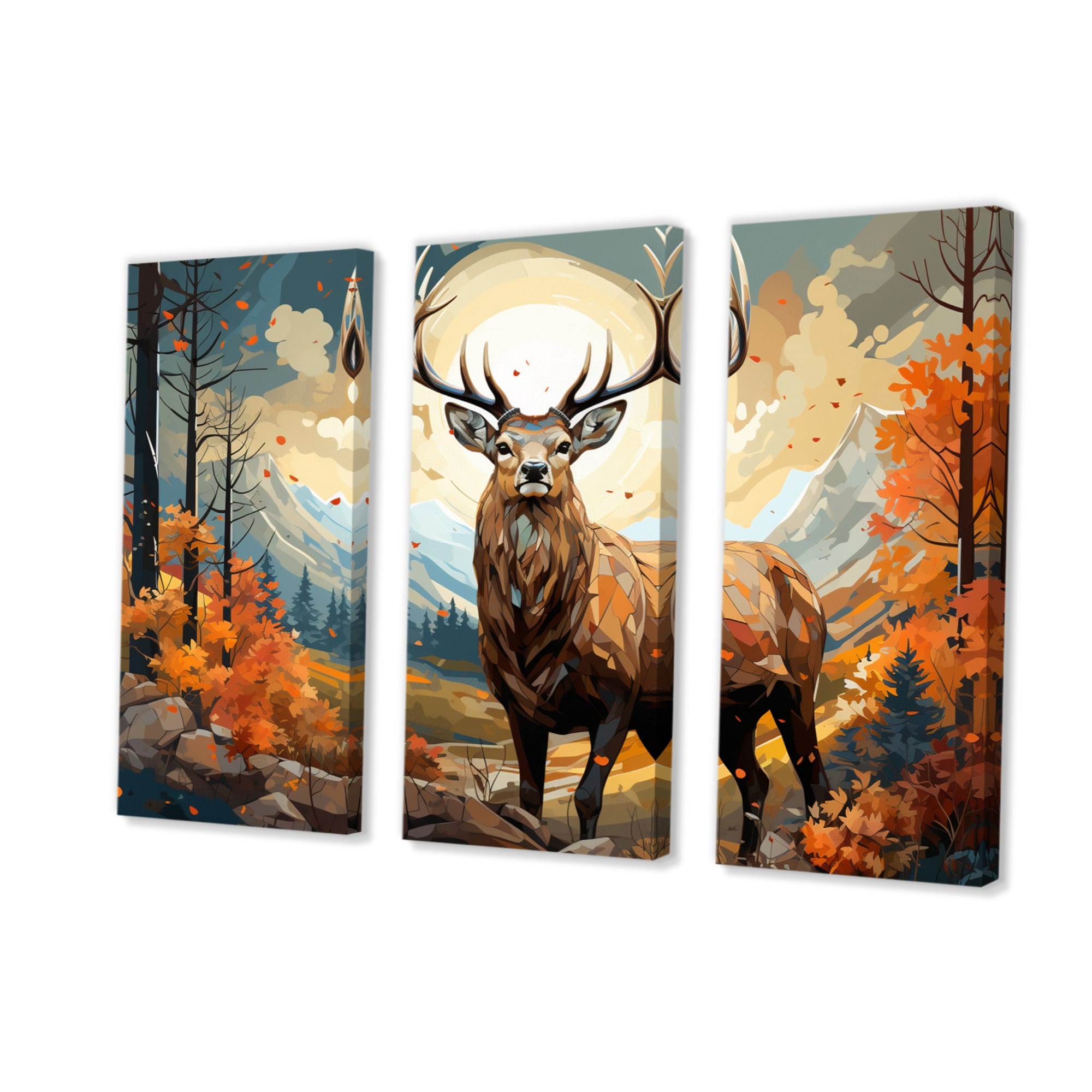 Designart "Deer Abstracted Forest" Animals Canvas Wall Art Set Bed